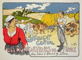 Reproductie van een poster die het Centrale Syndicaat van Franse Boeren adverteert, 1900